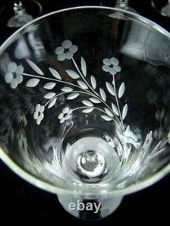 6 Vintage Elegant Floral Cut Etched Mystery Maker & Pattern Wine Clarets Glasses