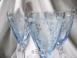 6 Vintage Etched Fostoria Versailles Blue Caret Wine Stems 81/4