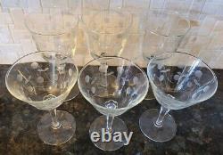 6 Vintage Etched Red & White Wine Glasses