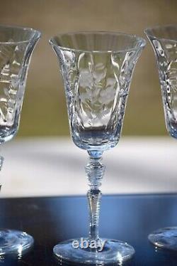 6 Vintage Etched Tall Wine Glasses Water Goblets, Rock Sharpe, 1950's