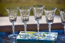 6 Vintage Etched Tall Wine Glasses Water Goblets, Rock Sharpe, 1950's