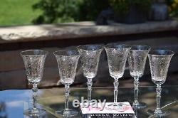 6 Vintage Etched Tall Wine Glasses Water Goblets, Rock Sharpe, 1950's