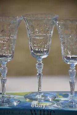 6 Vintage Etched Tall Wine Glasses Water Goblets, Rock Sharpe, 1950's
