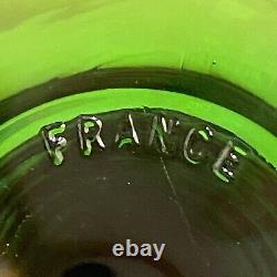 6 Vintage Etched Wine Glasses, Green Beehive Stem Marked 1L France Luminarc