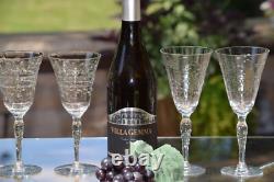 6 Vintage Etched Wine Glasses, Set of 6 Mis-Matched Etched Wine Glasses