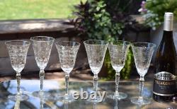 6 Vintage Etched Wine Glasses, Set of 6 Mis-Matched Etched Wine Glasses
