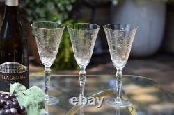 6 Vintage Etched Wine Glasses, Set of 6 Mis-Matched Etched Wine Glasses