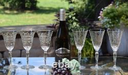 6 Vintage Etched Wine Glasses, Set of 6 Mis-Matched Etched Wine Glasses