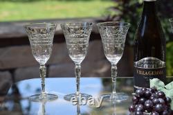 6 Vintage Etched Wine Glasses, Set of 6 Mis-Matched Etched Wine Glasses