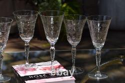 6 Vintage Etched Wine Glasses, Set of 6 Mis-Matched Etched Wine Glasses