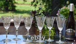6 Vintage Etched Wine Glasses, Set of 6 Mis-Matched Etched Wine Glasses