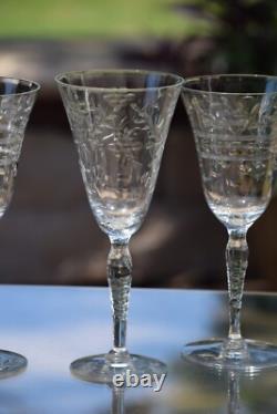 6 Vintage Etched Wine Glasses, Set of 6 Mis-Matched Etched Wine Glasses