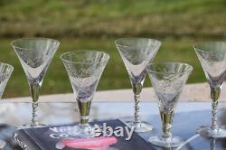 6 Vintage Etched Wine Glasses, Set of 6 Mis-Matched Wine Champagne Glasses