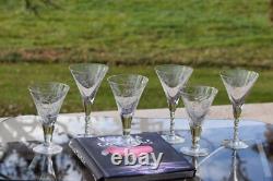 6 Vintage Etched Wine Glasses, Set of 6 Mis-Matched Wine Champagne Glasses