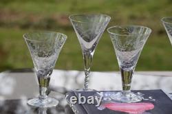 6 Vintage Etched Wine Glasses, Set of 6 Mis-Matched Wine Champagne Glasses