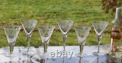 6 Vintage Etched Wine Glasses, Set of 6 Mis-Matched Wine Champagne Glasses