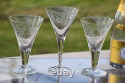 6 Vintage Etched Wine Glasses, Set of 6 Mis-Matched Wine Champagne Glasses