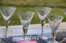 6 Vintage Etched Wine Glasses, Set of 6 Mis-Matched Wine Champagne Glasses