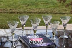 6 Vintage Etched Wine Glasses, Set of 6 Mis-Matched Wine Champagne Glasses