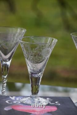6 Vintage Etched Wine Glasses, Set of 6 Mis-Matched Wine Champagne Glasses