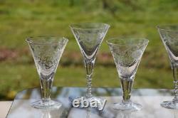 6 Vintage Etched Wine Glasses, Set of 6 Mis-Matched Wine Champagne Glasses