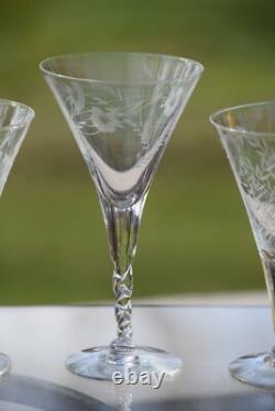 6 Vintage Etched Wine Glasses, Set of 6 Mis-Matched Wine Champagne Glasses