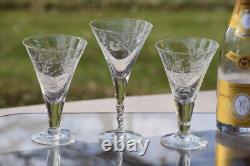 6 Vintage Etched Wine Glasses, Set of 6 Mis-Matched Wine Champagne Glasses