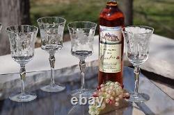 6 Vintage Etched Wine Glasses, Set of 6 Mis-Matched Wine Glasses