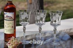 6 Vintage Etched Wine Glasses, Set of 6 Mis-Matched Wine Glasses