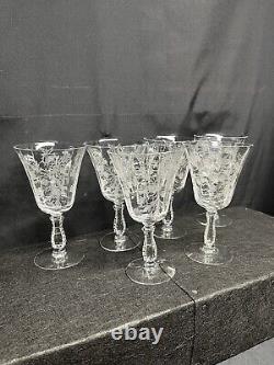 (6) Vintage Fostoria Heather Clear Etched Stemmed 6.5 Wine Glasses SEE PICS