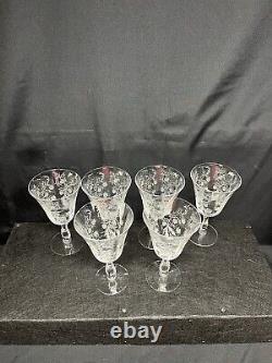 (6) Vintage Fostoria Heather Clear Etched Stemmed 6.5 Wine Glasses SEE PICS