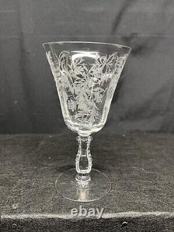(6) Vintage Fostoria Heather Clear Etched Stemmed 6.5 Wine Glasses SEE PICS