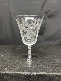 (6) Vintage Fostoria Heather Clear Etched Stemmed 6.5 Wine Glasses SEE PICS