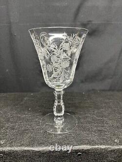 (6) Vintage Fostoria Heather Clear Etched Stemmed 6.5 Wine Glasses SEE PICS