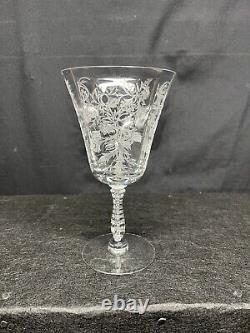 (6) Vintage Fostoria Heather Clear Etched Stemmed 6.5 Wine Glasses SEE PICS