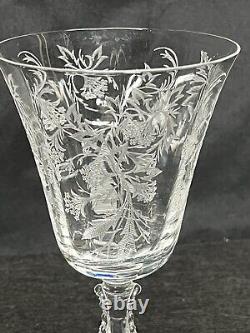 (6) Vintage Fostoria Heather Clear Etched Stemmed 6.5 Wine Glasses SEE PICS
