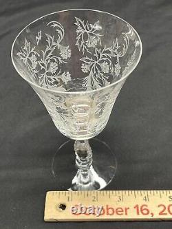 (6) Vintage Fostoria Heather Clear Etched Stemmed 6.5 Wine Glasses SEE PICS
