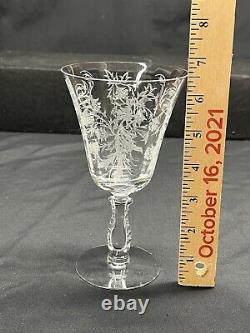 (6) Vintage Fostoria Heather Clear Etched Stemmed 6.5 Wine Glasses SEE PICS