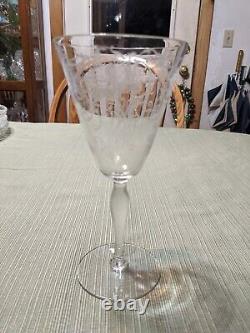 6 Vintage Fostoria Woodland Etched Crystal Wine Glasses/ Water Goblets 1920's