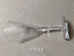 6 Vintage Fostoria Woodland Etched Crystal Wine Glasses/ Water Goblets 1920's