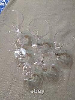 6 Vintage Fostoria Woodland Etched Crystal Wine Glasses/ Water Goblets 1920's