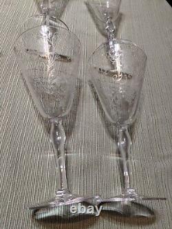 6 Vintage Fostoria Woodland Etched Crystal Wine Glasses/ Water Goblets 1920's