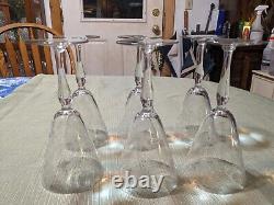 6 Vintage Fostoria Woodland Etched Crystal Wine Glasses/ Water Goblets 1920's