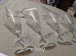 6 Vintage Fostoria Woodland Etched Crystal Wine Glasses/ Water Goblets 1920's