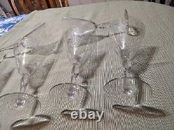 6 Vintage Fostoria Woodland Etched Crystal Wine Glasses/ Water Goblets 1920's