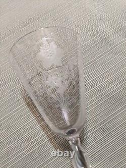 6 Vintage Fostoria Woodland Etched Crystal Wine Glasses/ Water Goblets 1920's
