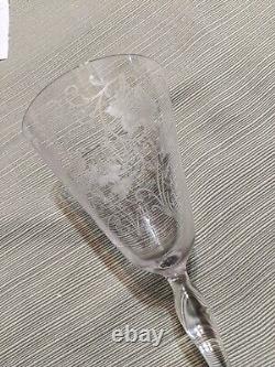 6 Vintage Fostoria Woodland Etched Crystal Wine Glasses/ Water Goblets 1920's