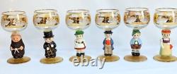 6 Vintage Goebel Hummel Figurine Cordial Wine Glasses Goblets Germany Gold Trim
