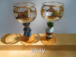 6 Vintage Goebel Hummel Figurine Cordial Wine Glasses Goblets Germany Gold Trim