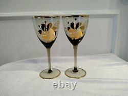 6 Vintage Hand Blown Hungarian 6 Tall Gold Gilted Wine Glasses